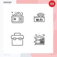 linea imballare di 4 universale simboli di biglietto scatola cinema Wi-Fi sacco per il pranzo modificabile vettore design elementi