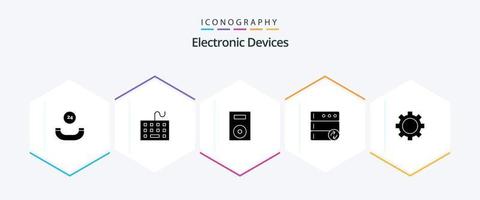 dispositivi 25 glifo icona imballare Compreso gadget. sincronizzare. dispositivi. server. piatto vettore