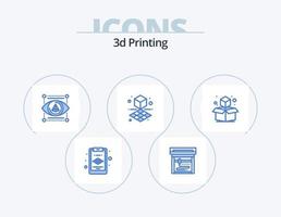 3d stampa blu icona imballare 5 icona design. geometrico. 3d. gadget. forma. cubo vettore