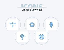 Cinese nuovo anno blu icona imballare 5 icona design. . decorazione. tè. Cinese. lanterna vettore