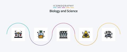 biologia linea pieno piatto 5 icona imballare Compreso ricerca. laboratorio. pianta. formazione scolastica. biologico vettore