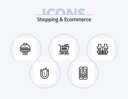 shopping e e-commerce linea icona imballare 5 icona design. centro. ricerca. contatto. trova. sconto vettore