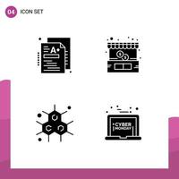 4 solido glifo concetto per siti web mobile e applicazioni test molecolare conoscenza negozio il computer portatile modificabile vettore design elementi