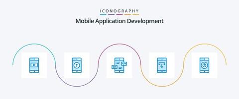 mobile applicazione sviluppo blu 5 icona imballare Compreso mobile applicazione. Scarica. spedito. dati. mobile vettore