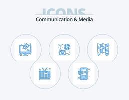 comunicazione e media blu icona imballare 5 icona design. carta geografica. mondo. in linea. Messaggio. Chiacchierare vettore