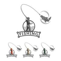 pescatore logo, pesce e gancio logo modello, piatto logo stile vettore