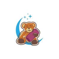 carino orso seduta su il Luna cartone animato mano disegnato vettore illustrazione. può essere Usato per maglietta Stampa, bambini indossare moda disegno, bambino doccia invito carta.
