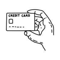 icona della carta di credito. Doodle disegnato a mano o icona stile contorno vettore