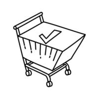 icona di checkout. Doodle disegnato a mano o icona stile contorno vettore