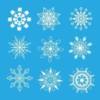 collezione di bianca i fiocchi di neve icona isolato su blu sfondo. nuovo anno design elementi, congelato simbolo, vettore illustrazione