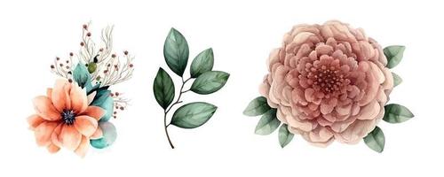 acquerello floreale mazzo illustrazione impostato La madre di giorno - arrossire rosa blu giallo fiore verde foglia le foglie rami mazzi di fiori collezione. nozze stazionario, saluti, sfondi, moda, sfondo. vettore