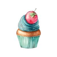 Cupcake con crema. acquerello illustrazione ghiaccio crema vettore