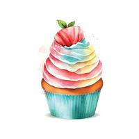 Cupcake con crema. acquerello illustrazione ghiaccio crema vettore