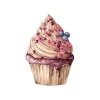 Cupcake con crema. acquerello illustrazione ghiaccio crema vettore