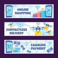set di banner di tecnologia contactless per lo shopping online vettore
