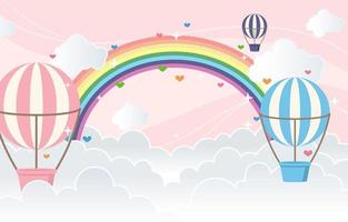 mongolfiera con sfondo colorato arcobaleno vettore