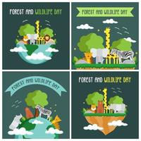 set di carte del giorno della foresta e della fauna selvatica vettore