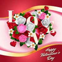 bouquet di fiori di San Valentino in figura a forma di cuore vettore