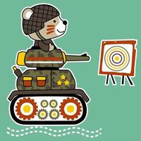carino orso nel soldato uniforme guida blindato veicolo, vettore cartone animato illustrazione