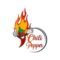 rosso caldo chili Pepe personaggio con ardente fiamme illustrazione di un' divertente cartone animato rosso caldo chili Pepe Spezia, con ardente fiamme per messicano e Sud americano cibo ricetta vettore