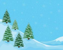 inverno illustrazione. inverno paesaggio con il Immagine di Natale alberi su il versante di montagna. Natale alberi nel il nevoso foresta. vettore