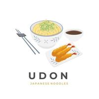 originale udon la minestra vettore illustrazione logo con gamberetto tempura aggiunto