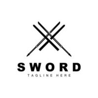 spada logo, samurai katana monocromatico disegno, vettore guerra arma taglio attrezzo modello icona