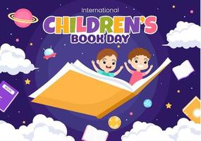 internazionale figli di libro giorno su aprile 2 illustrazione con bambini lettura o scrittura libri nel piatto cartone animato mano disegnato per atterraggio pagina modelli vettore