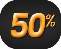 mobilespecial vendita 50 per cento spento. d'oro 3d numero isolato su nero sfondo. vettore illustrazione