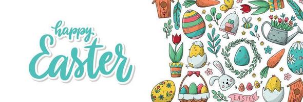 orizzontale Pasqua bandiera decorato con lettering citazione e scarabocchi su bianca sfondo. bene per sociale media, volantini, volantini, stampe, carte, eccetera. eps 10 vettore