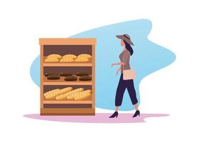 giovane donna shopping per il pane vettore