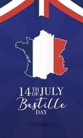 carta di celebrazione del giorno della bastiglia con mappa della francia vettore