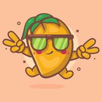 freddo Mango frutta personaggio portafortuna con pace cartello mano isolato cartone animato nel piatto stile design vettore