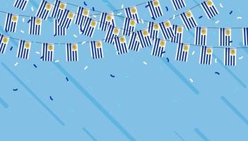 Uruguay celebrazione pavese bandiere con coriandoli e nastri su blu sfondo. vettore illustrazione.