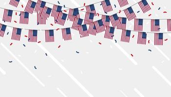 Stati Uniti d'America celebrazione pavese bandiere con coriandoli e nastri su bianca sfondo. vettore illustrazione.
