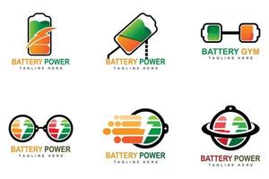 batteria logo disegno, tecnologia ricarica illustrazione, azienda marca vettore