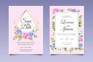 carta di invito a nozze con bellissimi fiori e foglie vettore