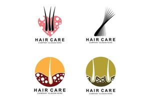 capelli cura logo, cuoio capelluto strato disegno, Salute salone marca illustrazione vettore