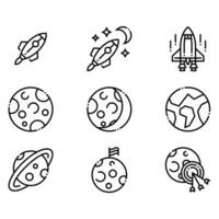 icone di pianeti e razzi spaziali vettore