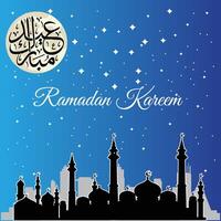 disegno vettoriale del fondo della cartolina d'auguri del ramadan kareem, feste islamiche, con il disegno della moschea della lampada della stella e la scrittura araba