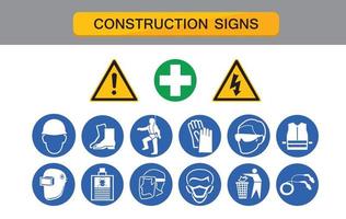 costruzione cartello, protettivo attrezzatura , protezione su opera, industria Salute e sicurezza icona vettore collezione.