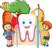 contento bambini Tenere spazzolino e dentale specchio con cibo vettore
