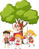 bambini che suonano musica sotto l'albero vettore