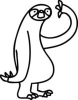 bradipo del fumetto di disegno a tratteggio stravagante vettore