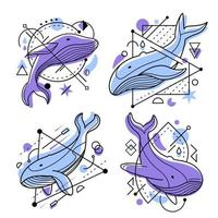 balena minimalista tatuaggio vettore