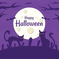 Halloween notte gatto sfondo. avvistamenti di un' gatto fantasma durante un' pieno Luna su Halloween notte nel ottobre. vettore