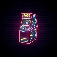 insegna al neon della macchina da gioco arcade da corsa vettore