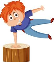 un' ragazzo handstand su ceppo cartone animato charatcer vettore