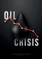 illustrazione vettoriale d'archivio crisi petrolifera. goccia di olio nero lucido realistico su sfondo scuro.