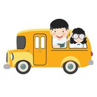 bambini equitazione su scuola autobus vettore